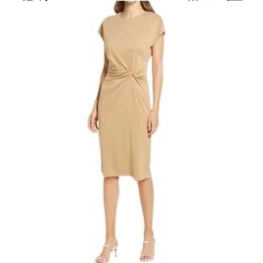 Halogen Women’s front side knot detail Color Tan Tannin Knit Dress New size M